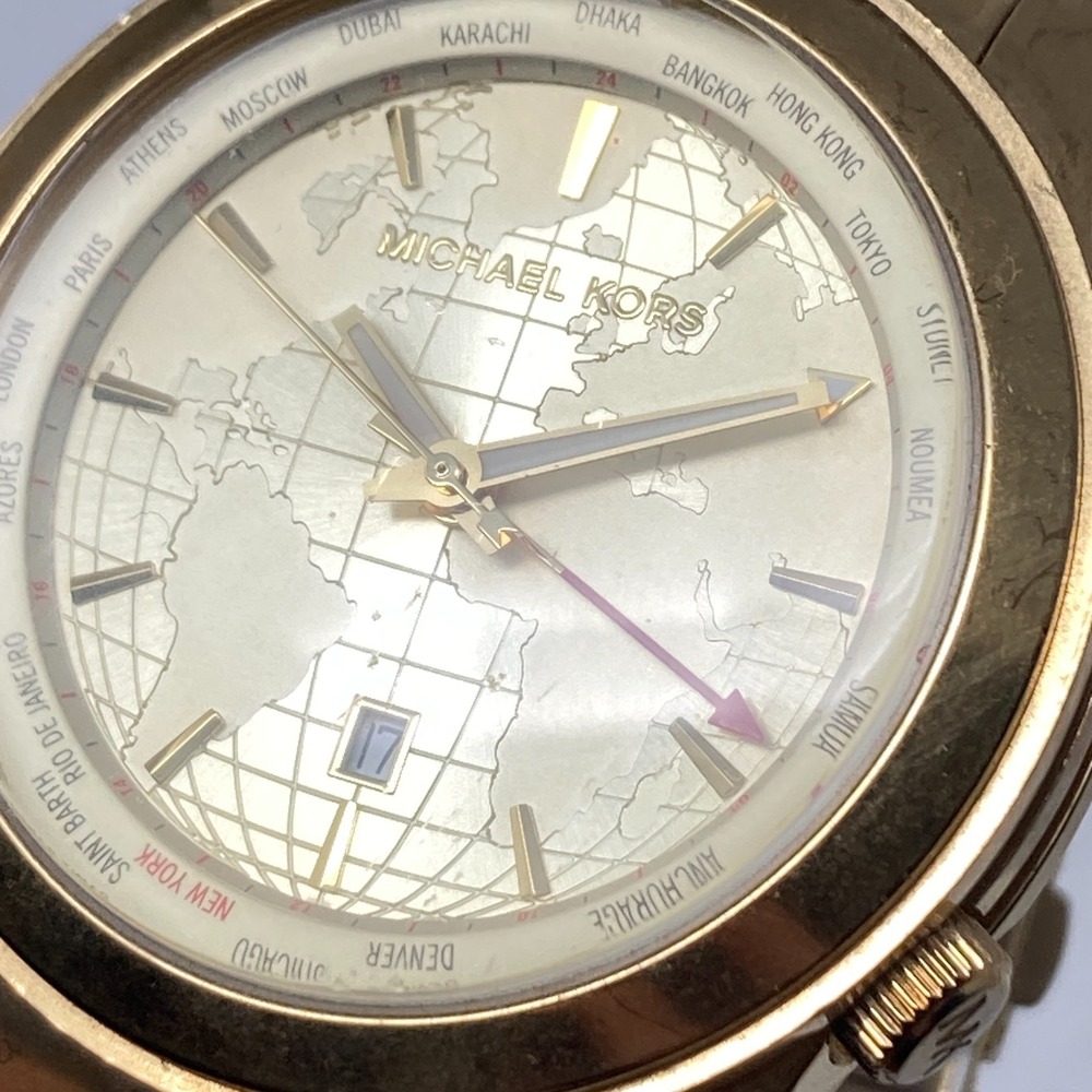 Michael Kors Watch Men 45mm Gold Tone Date World Time MK5960 100M New Battery 7" - Picture 5 of 15